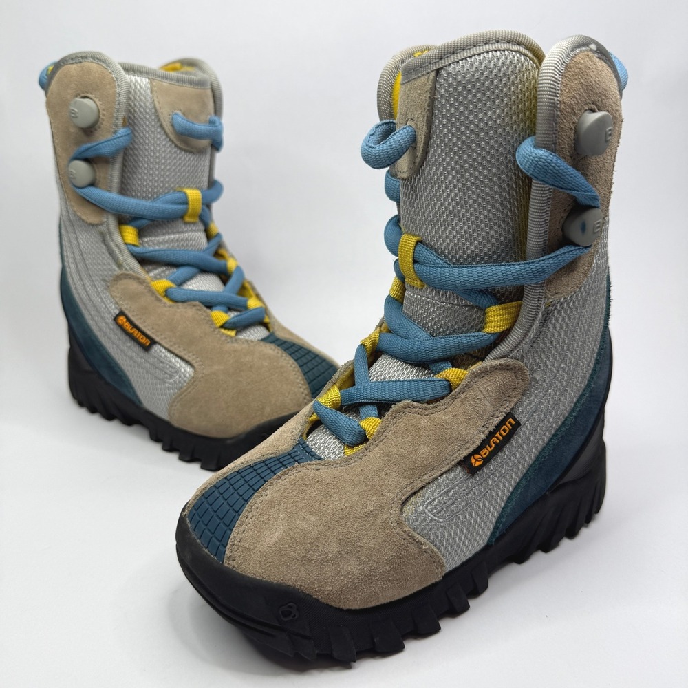 Burton Moto Snowboard Boots Kids 2 Gray Blue Tan Lace Up Winter Sports